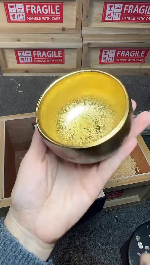 茶盏彩金 建窑建盏主人杯