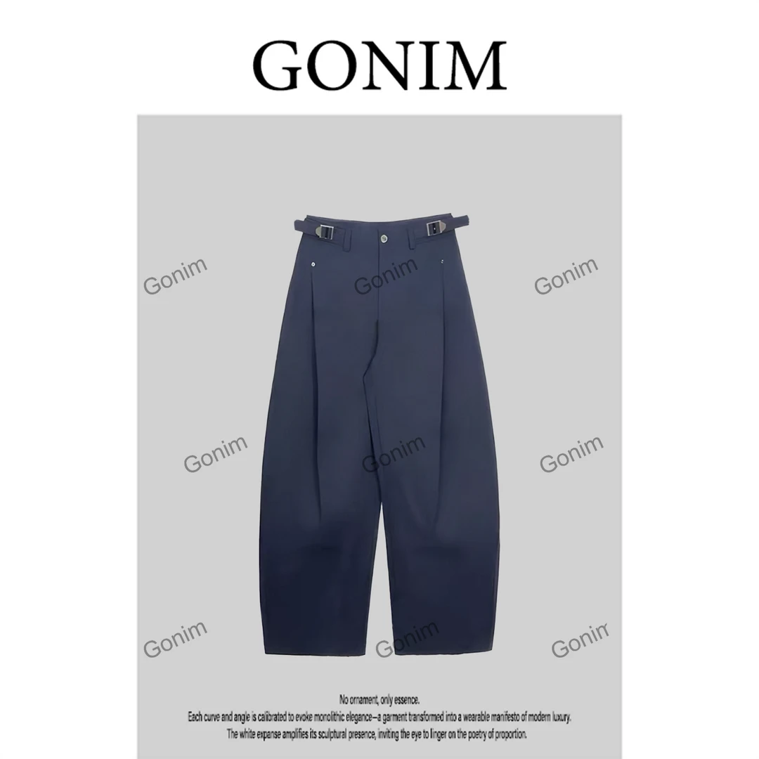 Gonim“军绿格调”2025夏季设计师美式复古工装裤直筒宽松休闲裤女