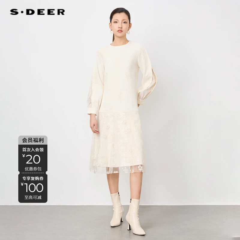 S·DEER圣迪奥轻奢气质印花裙子时尚轻奢气质高端连衣裙S244Z12B1