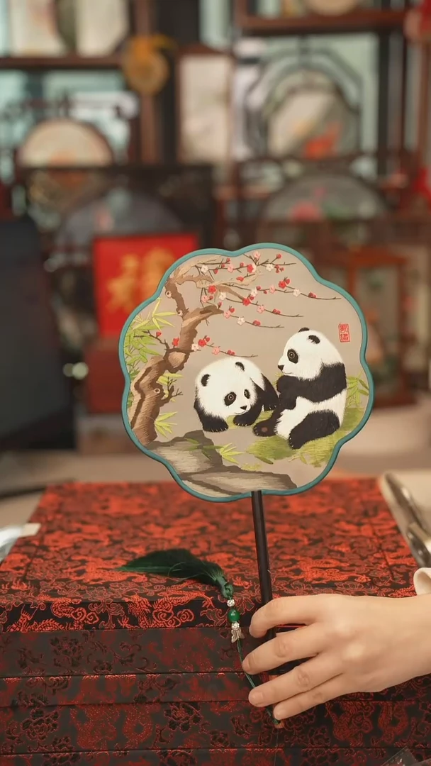 扇子团扇 绣花双面非遗