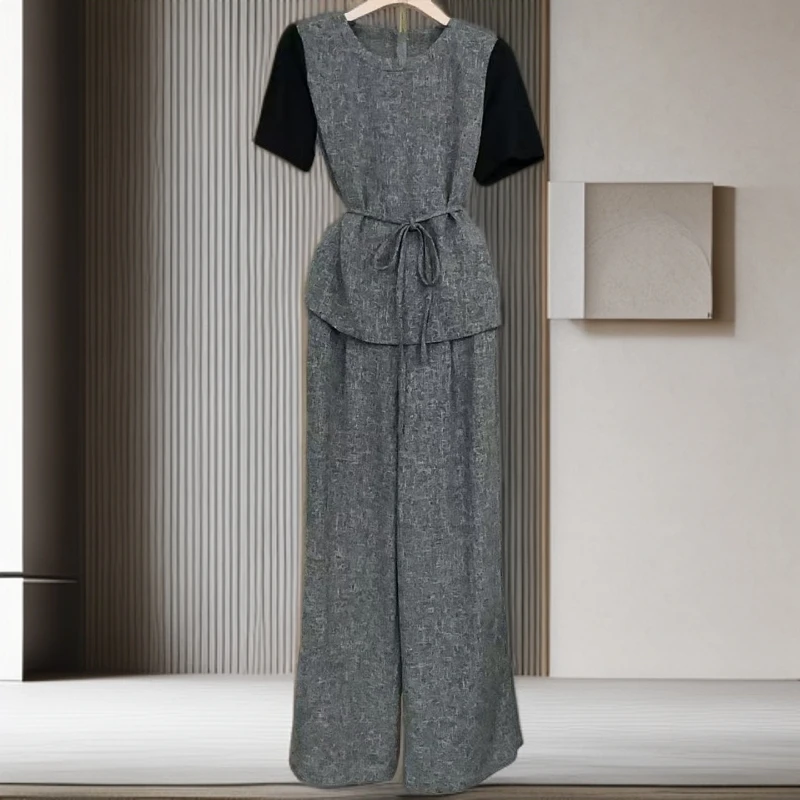 【RG6816】2025新款时尚气质百搭休闲减龄设计师显瘦T恤阔腿裤套装