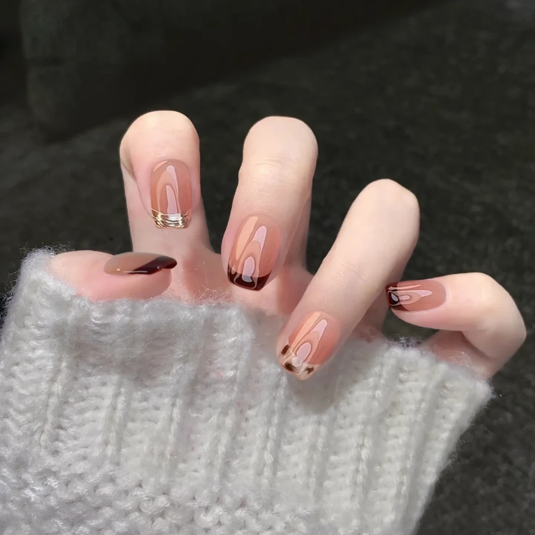 【入秋】秋冬氛围感冰透腮红纯手工穿戴甲短款气质显白美甲穿戴甲