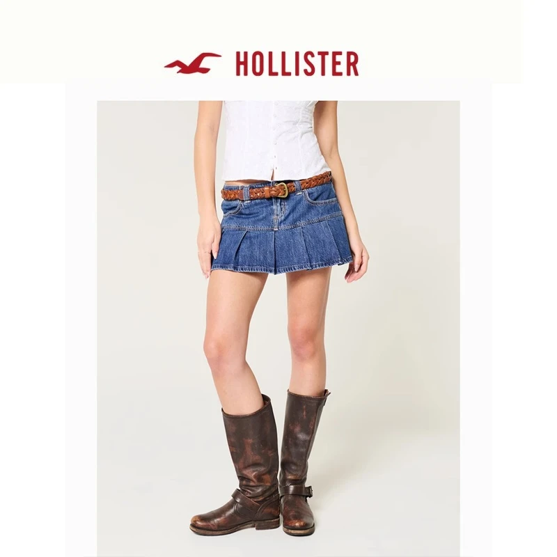 Hollister25夏美式Y2K辣妹Miu系百褶裙裤牛仔裙女装KI343-5143
