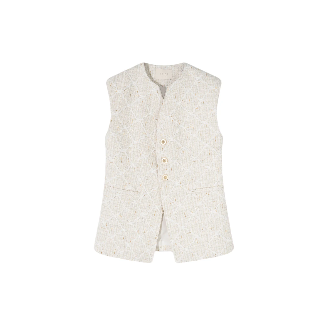 GRIDA 高级感重工金丝线羊毛小香风马甲