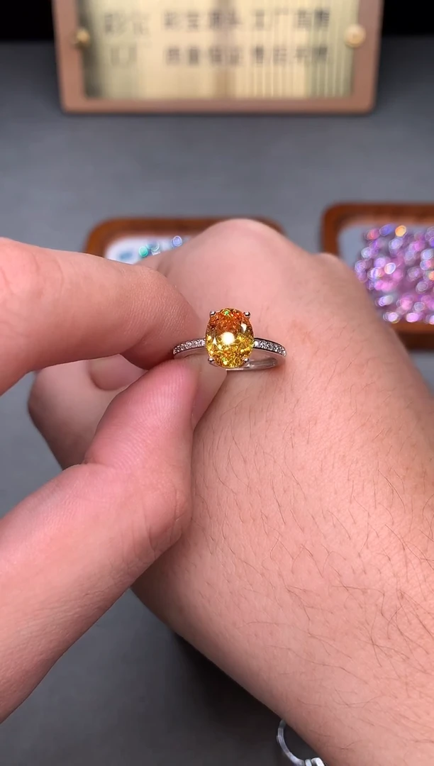 银S925镶嵌戒指黄色碧玺2222