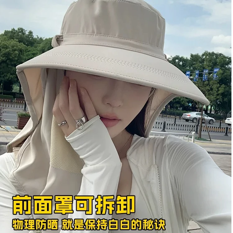 女士防晒帽子2025冰丝透气遮脸护颈一体户外遮阳帽防紫外线带面罩