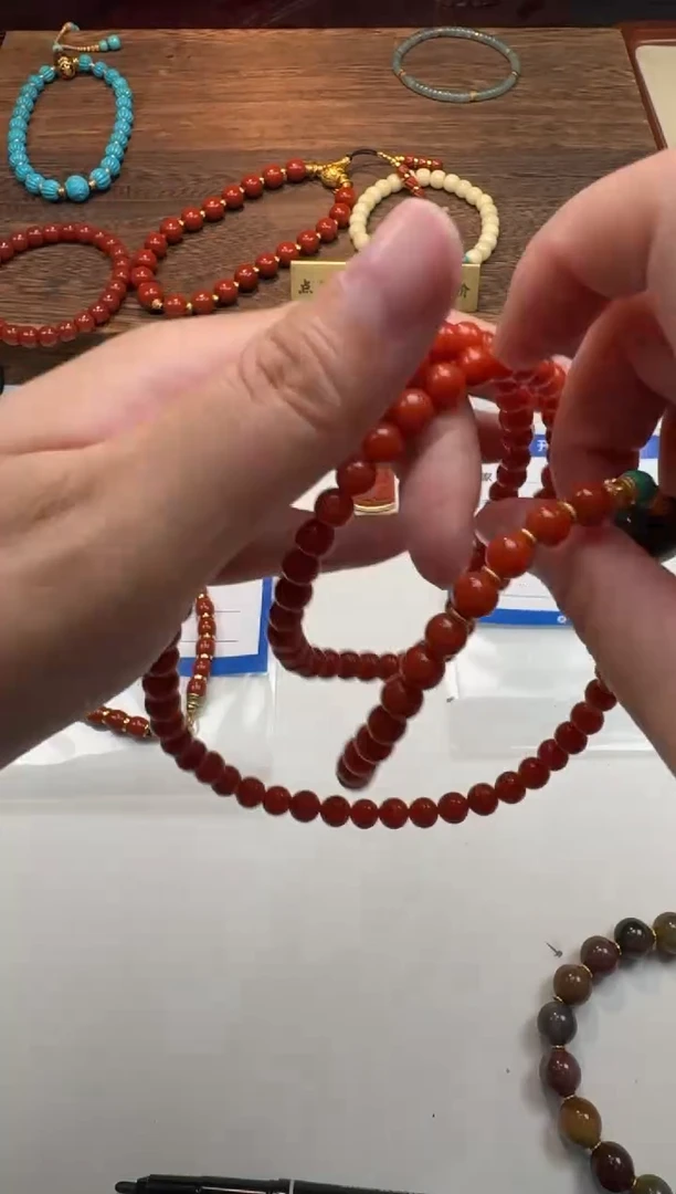 18K金镶嵌手串手串南红玛瑙落*～手串手串