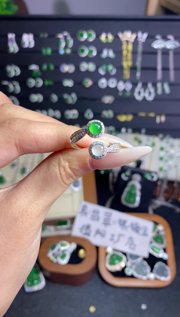银S925镶嵌戒指翡翠双蛋面戒指