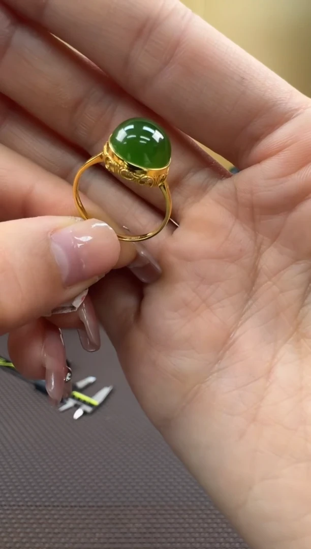 【闪购商品】和田玉戒指18K金镶嵌12-16备注圈口发货