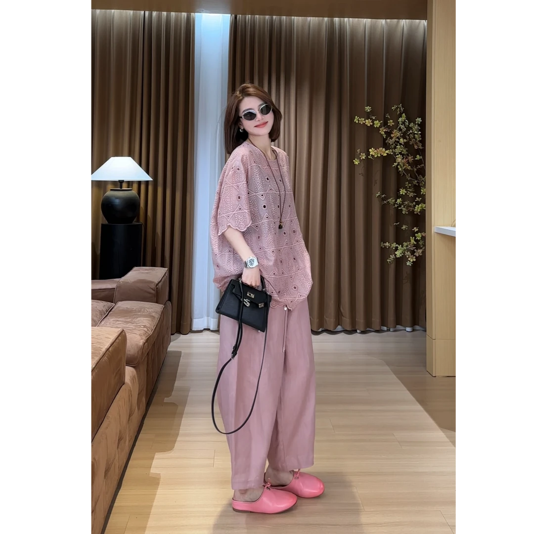 YYOUHAN 2025夏款小众设计极简风粉色镂空百搭T恤上衣 2505C2361