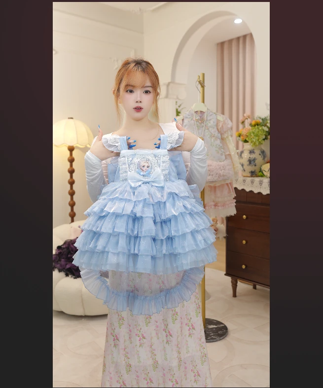 Peachey•公主裙女童2025四季冰雪奇缘新款洋气儿童礼服蛋糕网纱裙