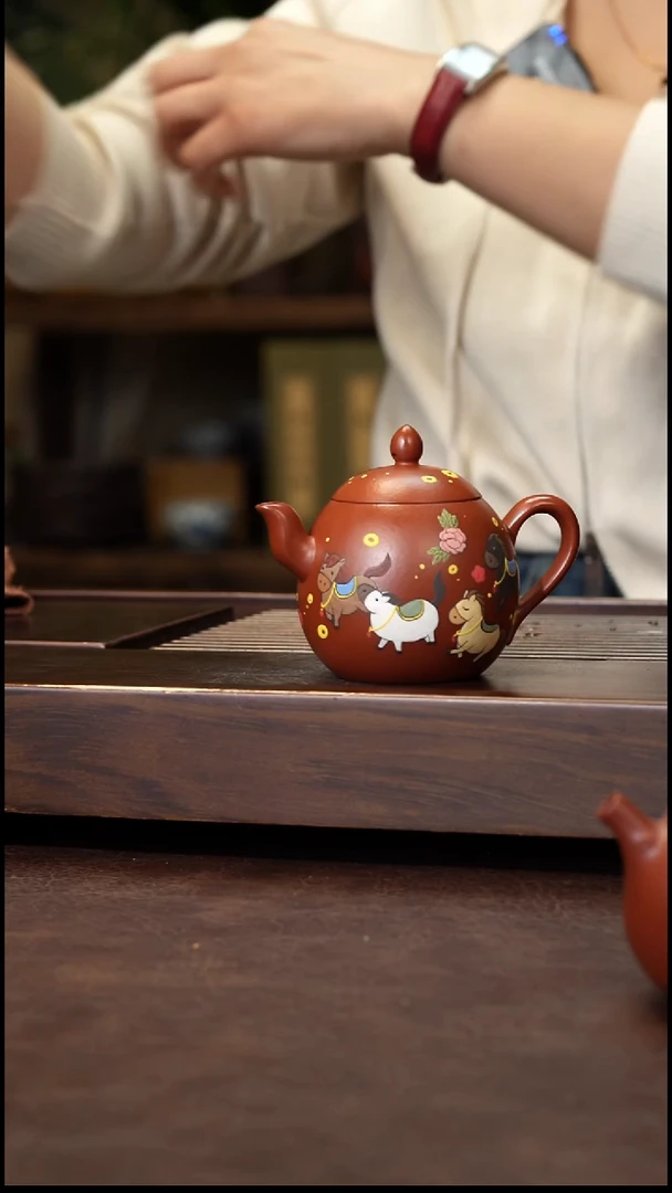 茶壶紫砂朱泥八骏图 小马-160cc左右