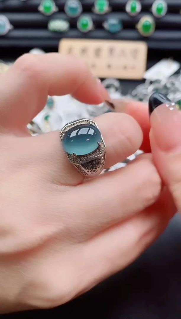 银S925镶嵌戒指翡翠1