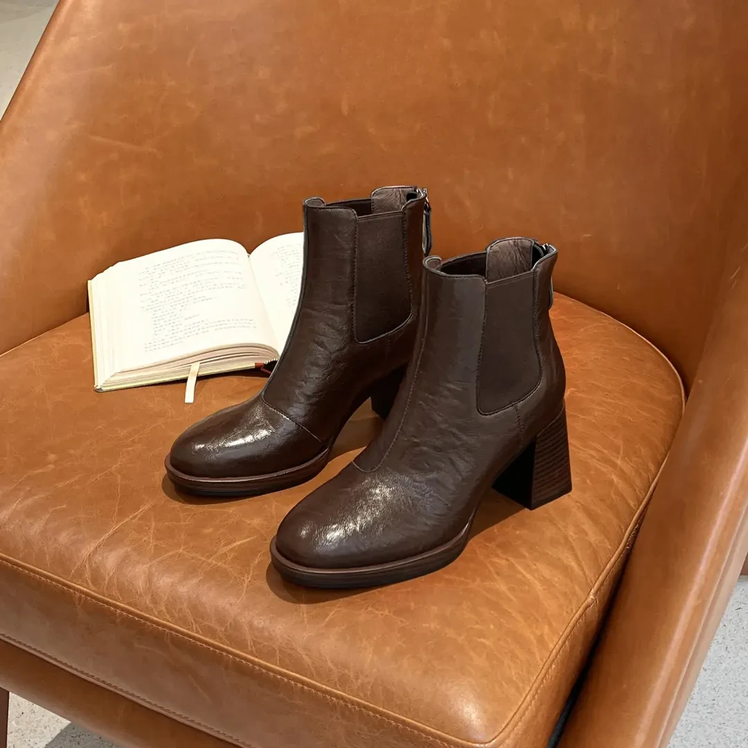 RWRQ官旗正品5和8CM女款减震回弹流光风秋季圆头切尔西靴