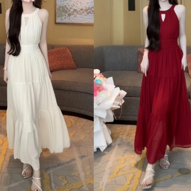 2025夏季新款时尚海边度假千金风高贵长款气质女装连衣裙