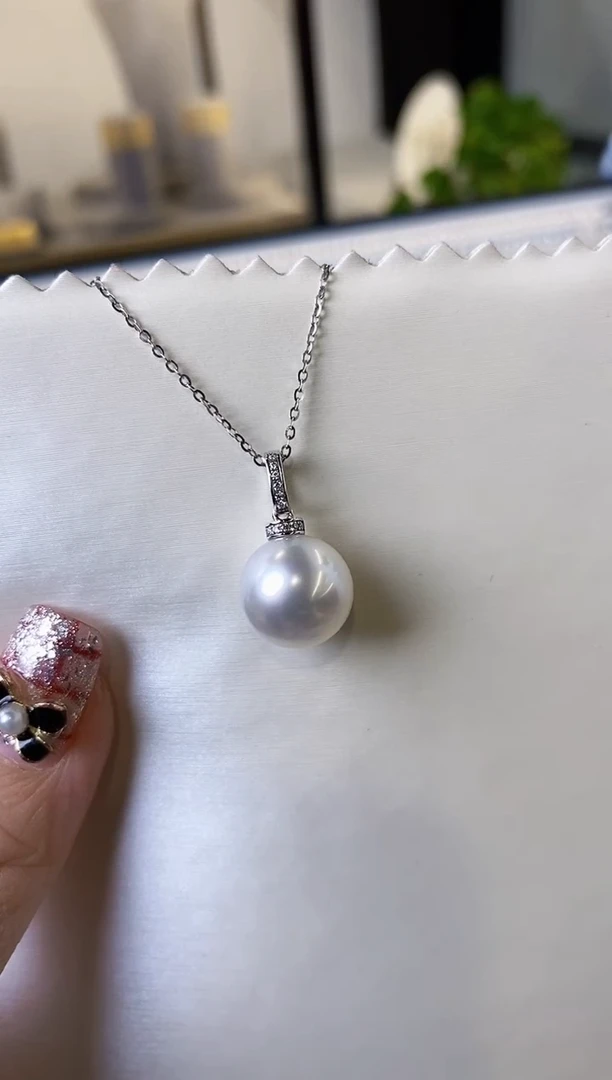 【闪购商品】海水珍珠吊坠(不含链)18K金镶嵌11-12澳白珍珠吊坠