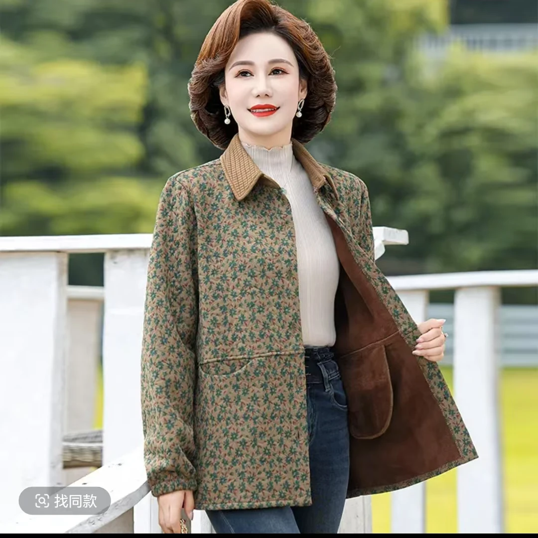 8367 绿 中老年女装加绒外套洋气时尚休闲百搭减龄妈妈装新仓库