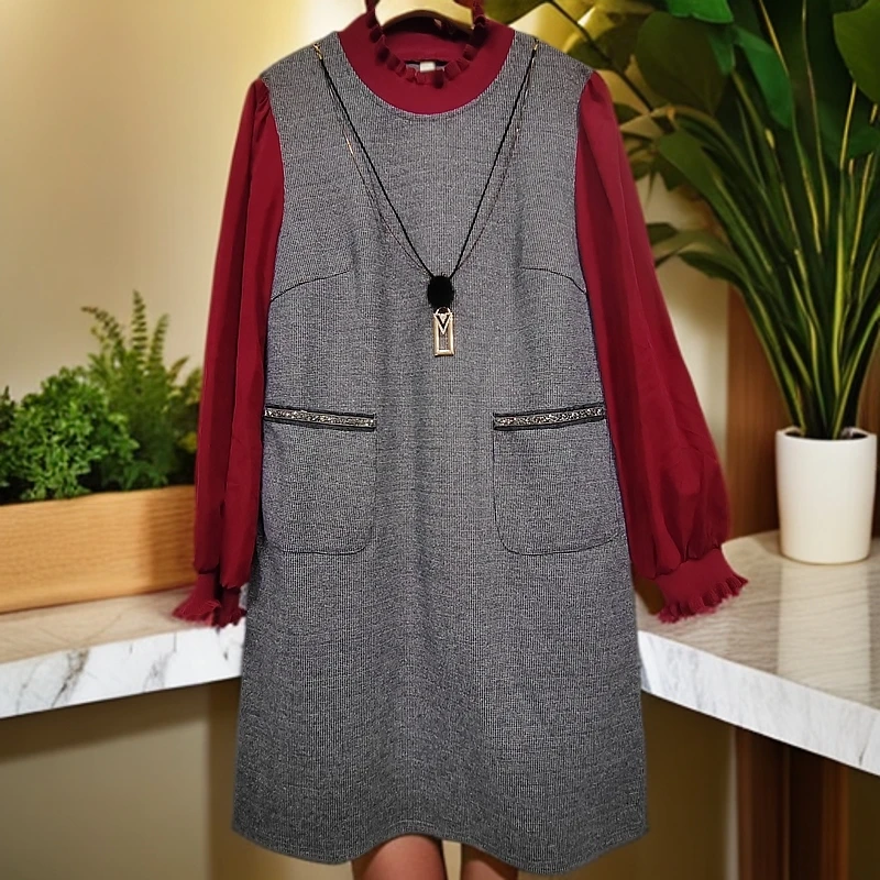 H2145 长袖连衣裙女春秋小香风修身显瘦包臀裙中裙L17