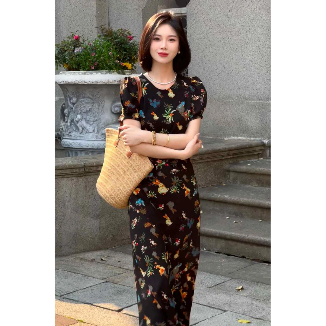 【沐晴】新中式国风碎花连衣裙2025新款轻奢高级感长裙G8096