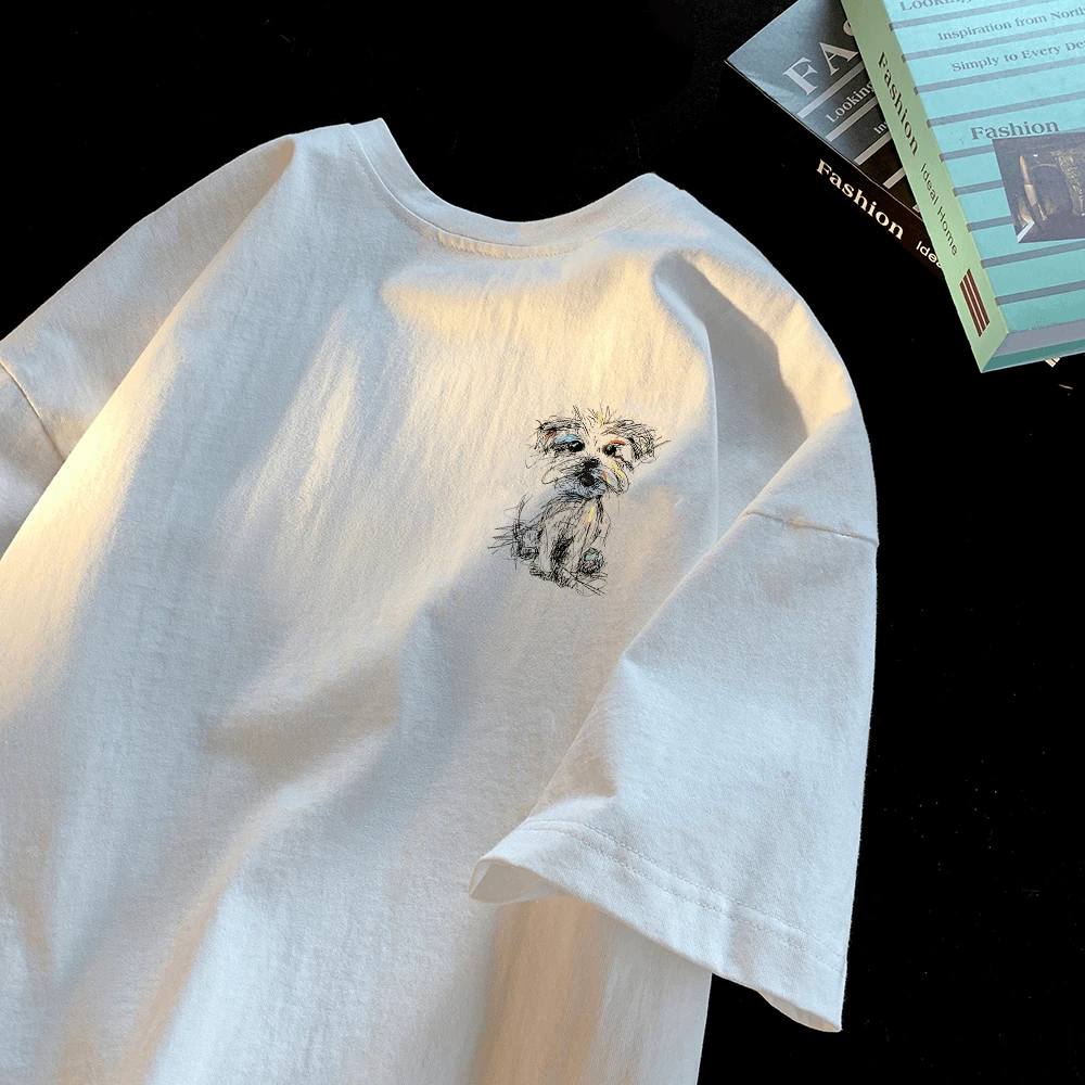 美式纯棉短袖T恤夏季设计感印花半袖潮流百搭学生宽松圆领情侣t恤