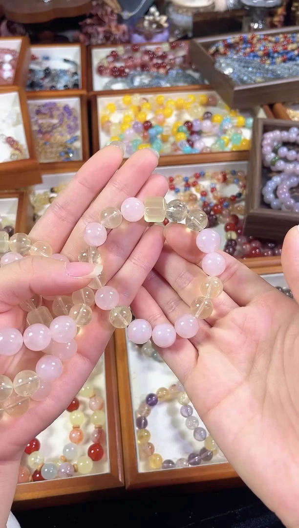 未镶嵌手串水晶金粉世家】天然柠檬黄水晶粉水晶手串