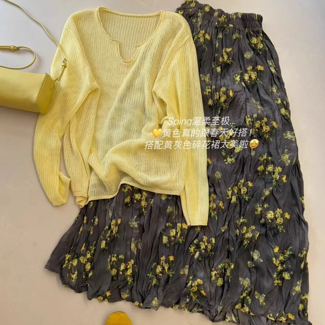 韩系松弛感V领宽松针织衫女2025夏季新款薄款上衣独特超好看罩衫