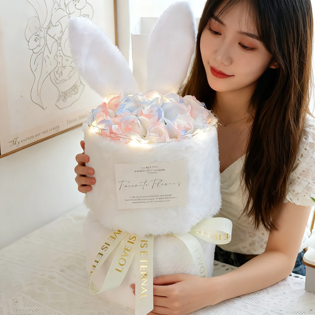 生日礼物兔耳朵永生香皂玫瑰花束送女朋友闺蜜情人节表白浪漫礼物