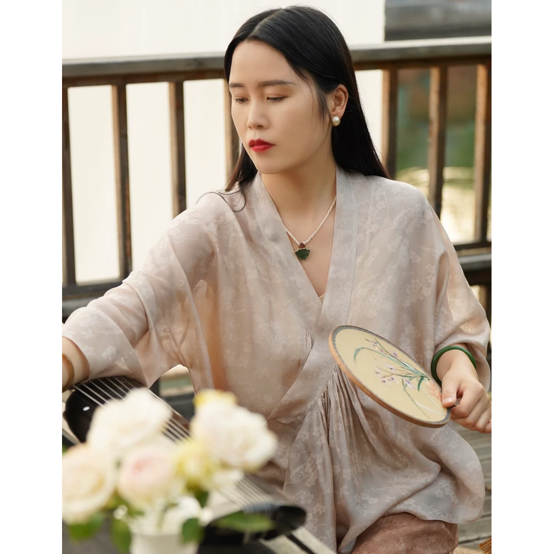 【石喃】原创设计中式桑蚕丝文艺开衫夏季防晒衣【山茱萸】