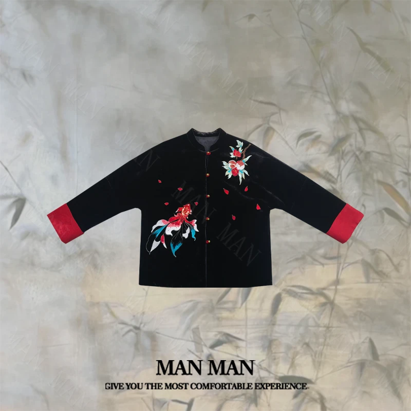 『锦鱼戏榴』满满出品-国风棉服25430重工刺绣时尚百搭中式保暖