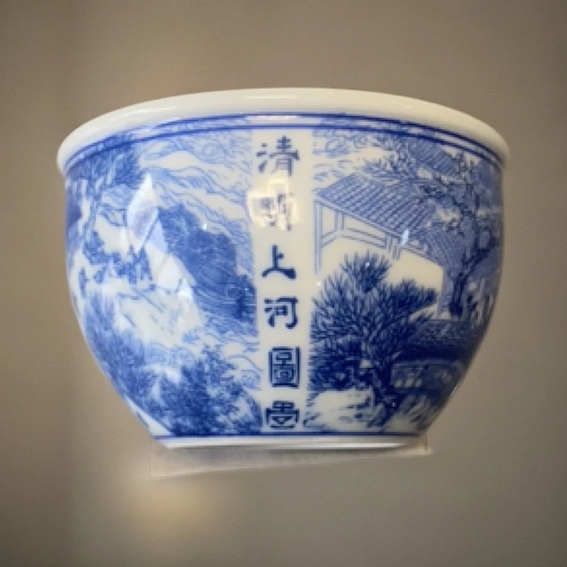 景德镇陶瓷主人杯青花瓷茶具清明上河图主人杯清明上河图九段烧