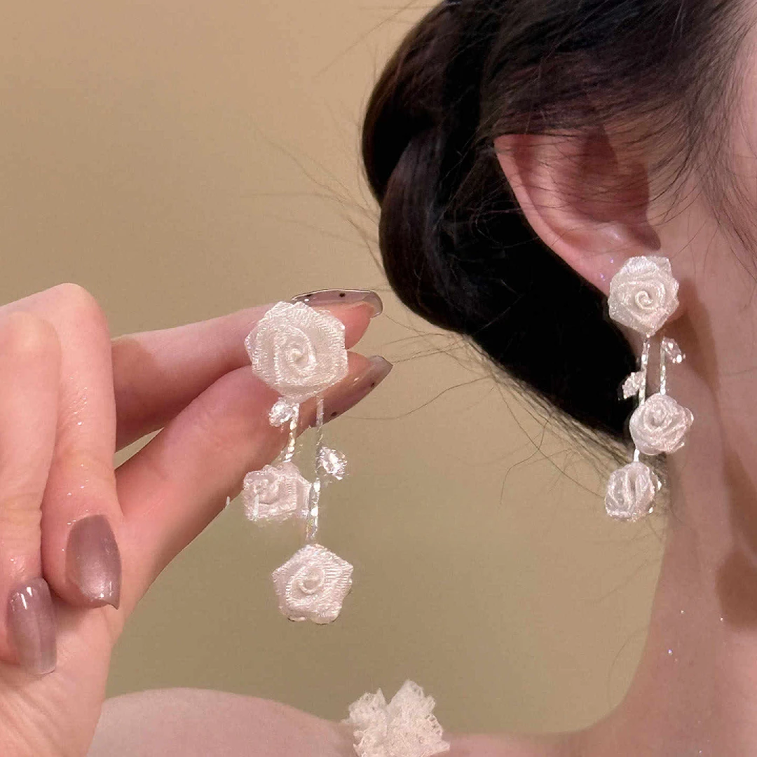 铜合金耳饰 心动婉约_法式复古玫瑰花耳钉女2025新款爆款耳环气质