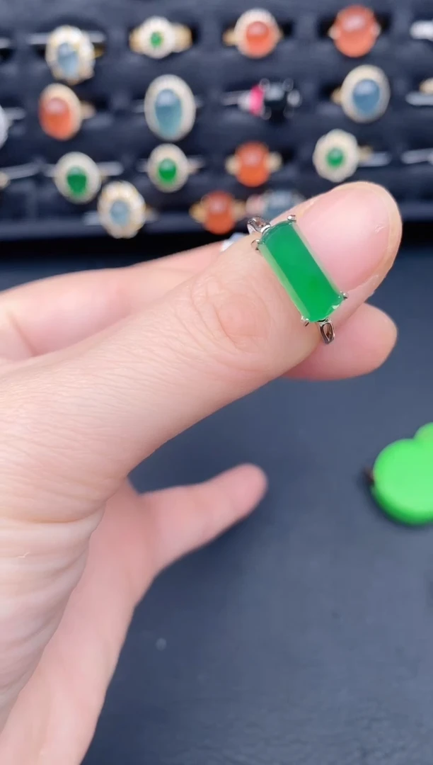 银S925镶嵌戒指翡翠天然a货翡翠43