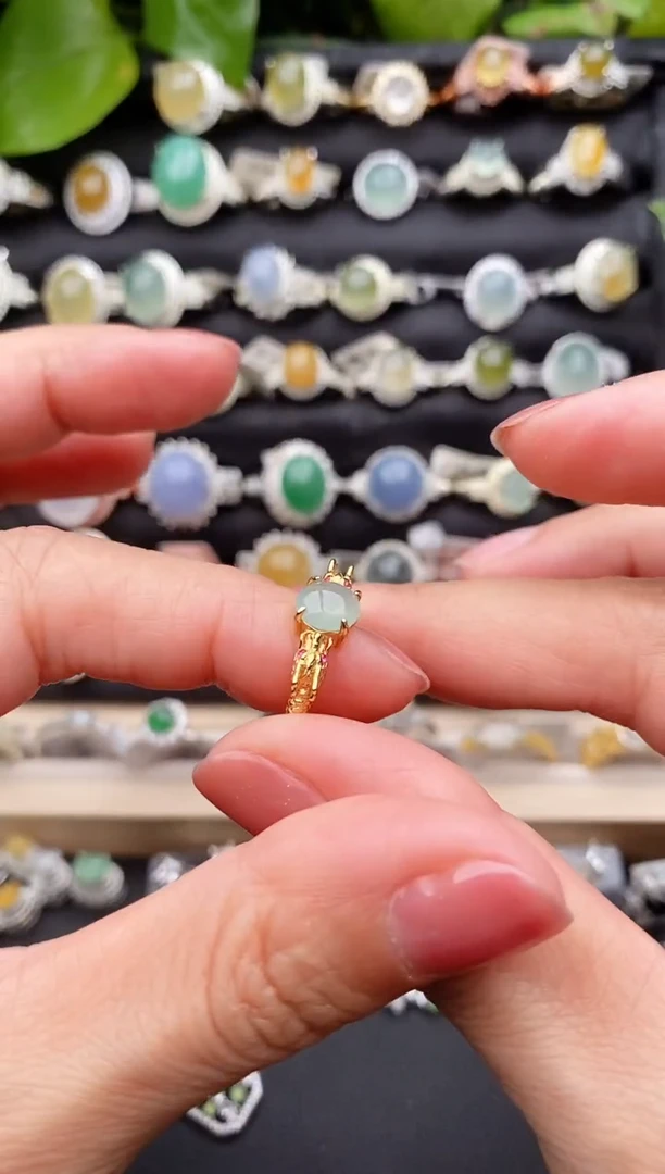 【闪购商品】翡翠戒指银S925镶嵌缅甸天然A货翡翠22   3-