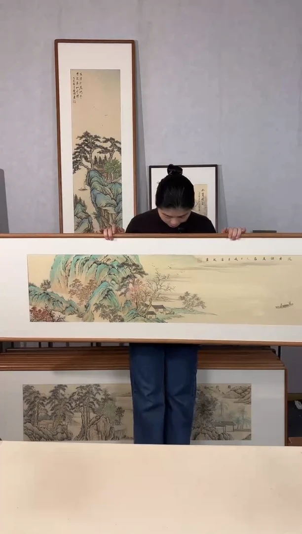 国画手绘*泛舟访友*52*172cm带框发货