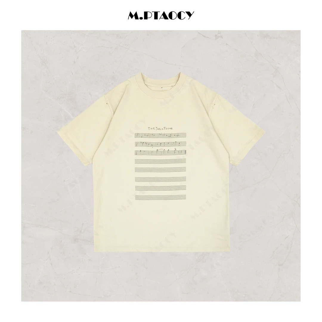 桃桃家-【巴黎乐谱】blnchg / 限定音符短袖宽松情侣破洞纯棉t恤857