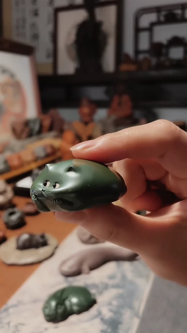 紫砂茶宠紫砂茶宠把件摆件猫