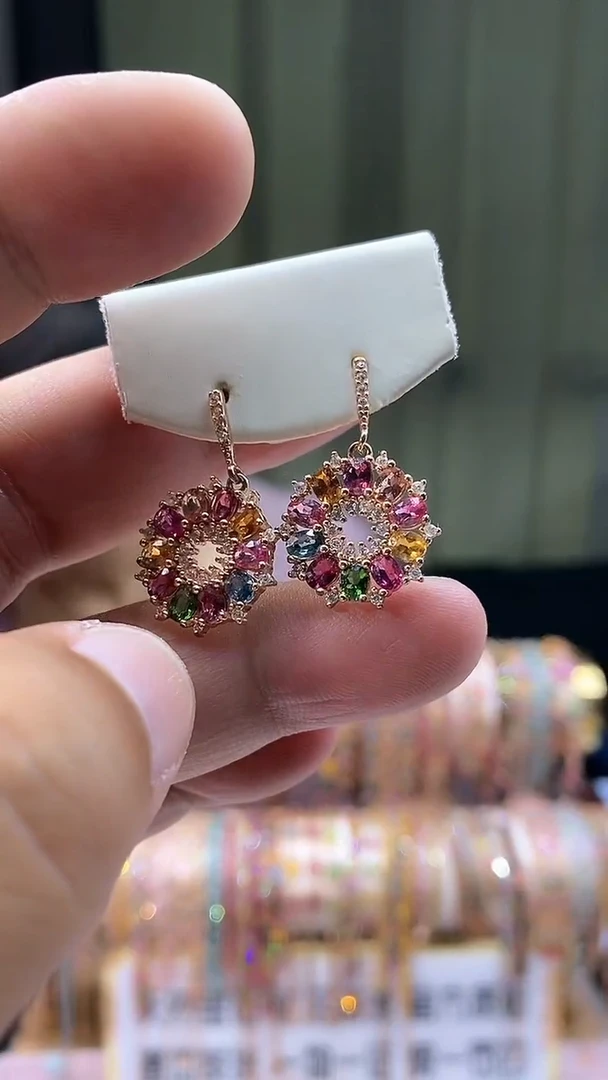 耳钉银S925镶嵌碧玺34534354345345