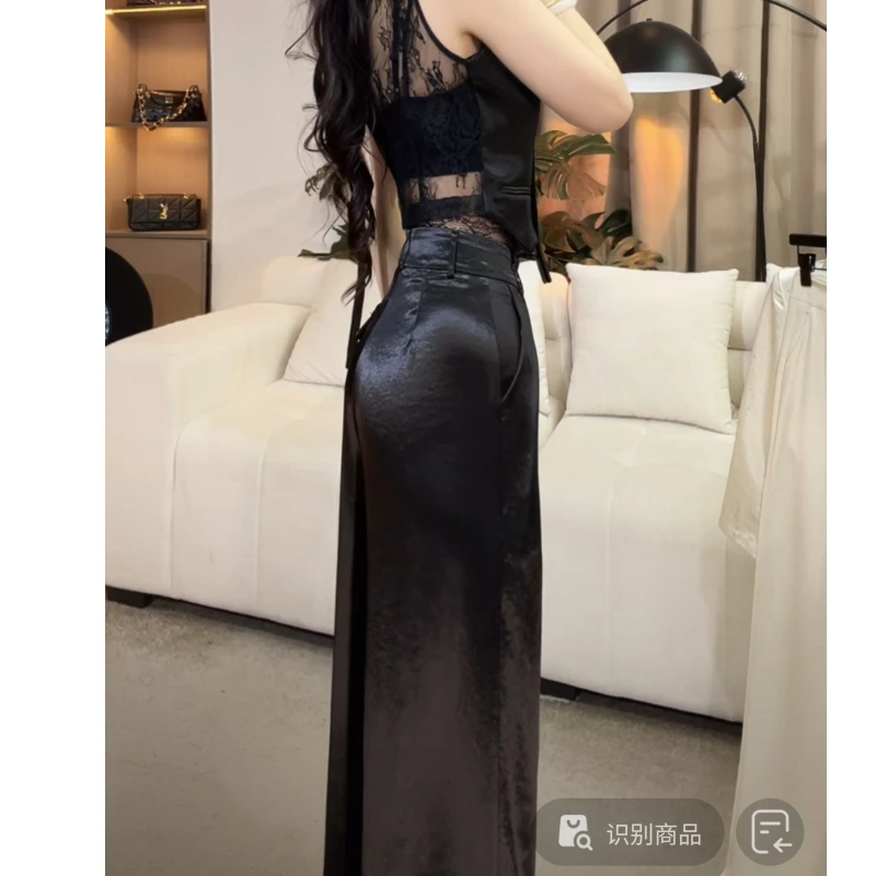 【YING FASHION】莹老板-时尚气质蕾丝腰头醋酸阔腿裤8020272 444