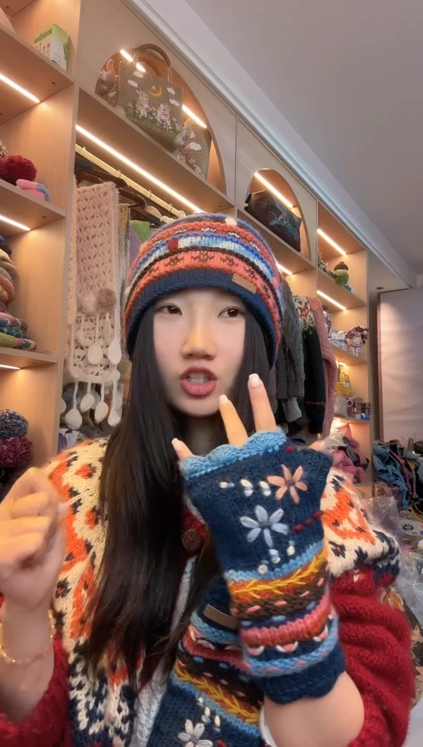 羊毛美利奴蓝色半指手套