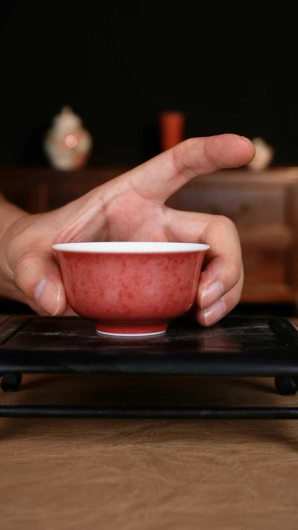 杯子豇豆红景德镇纯手工陶瓷