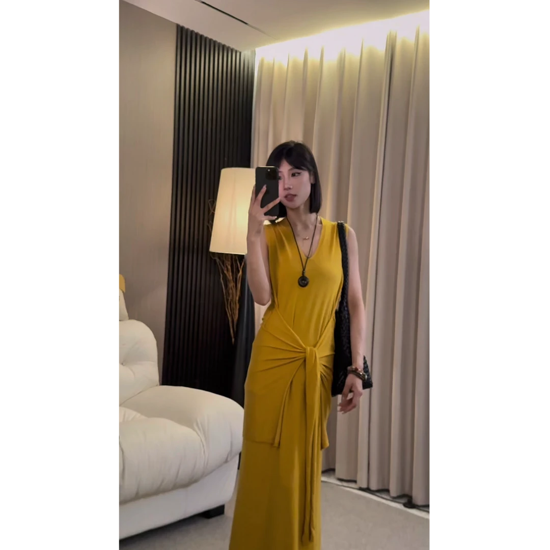 【ZZ严选】1027法式轻奢绑带吊带连衣裙女收腰小众设计高级感长裙