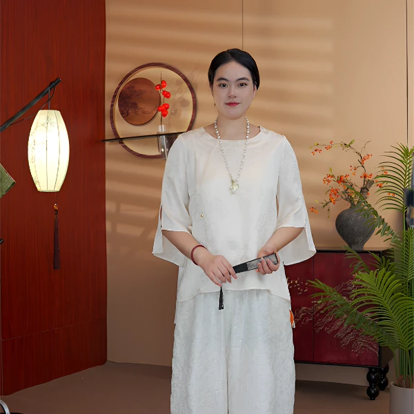 盈盈--2546【墨韵书香长款】新中式提花春夏款复古斜门襟衬衫