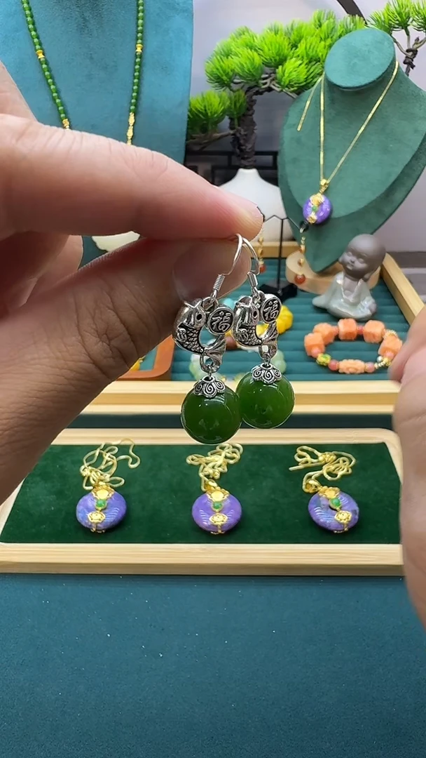 和田玉银S925镶嵌耳饰E10