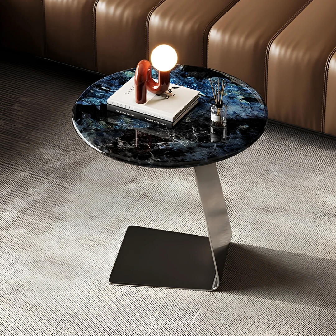 岩星奢石家具【蓝翡翠边几】沙发边几意式轻奢风简约极简奢石边几