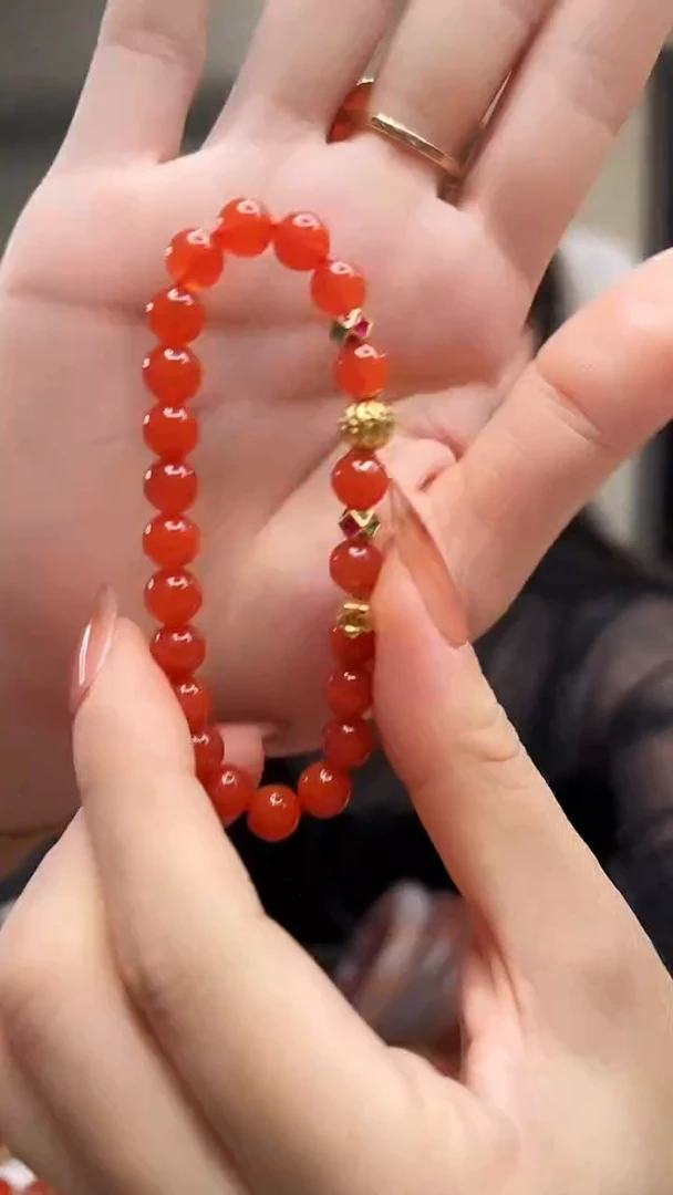 未镶嵌冰红圆珠手串南红玛瑙7mm~7.5mm±/18K金设计款