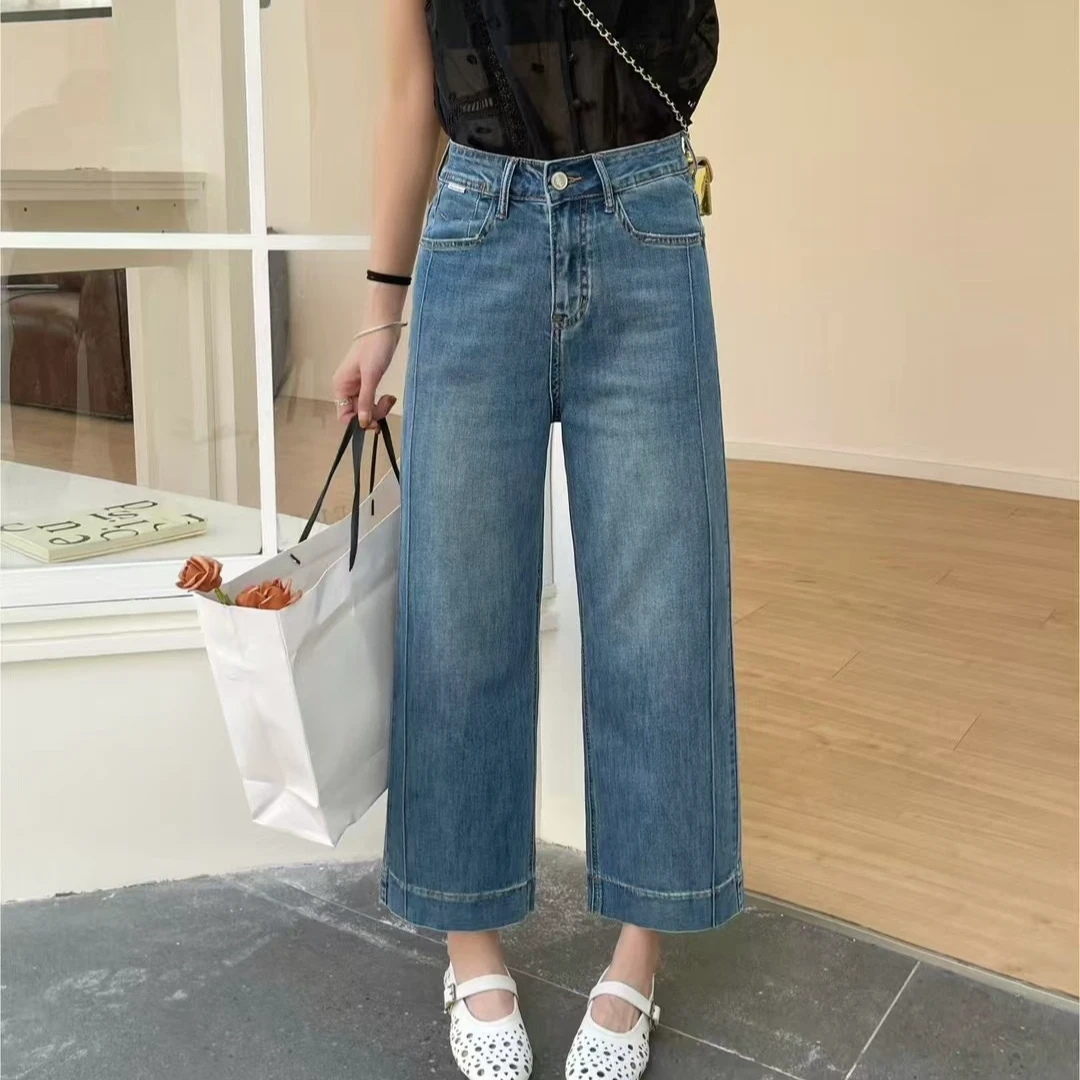 2025夏季新款时尚拼接窄版直筒裤