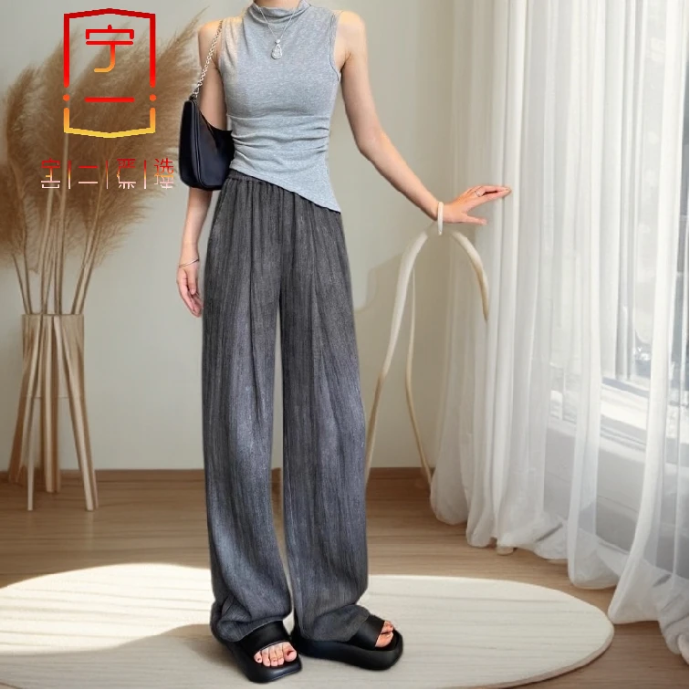 【 宁一女装】 时尚洋气显瘦棉麻裤子女夏新款爆款垂感宽松扎染气质