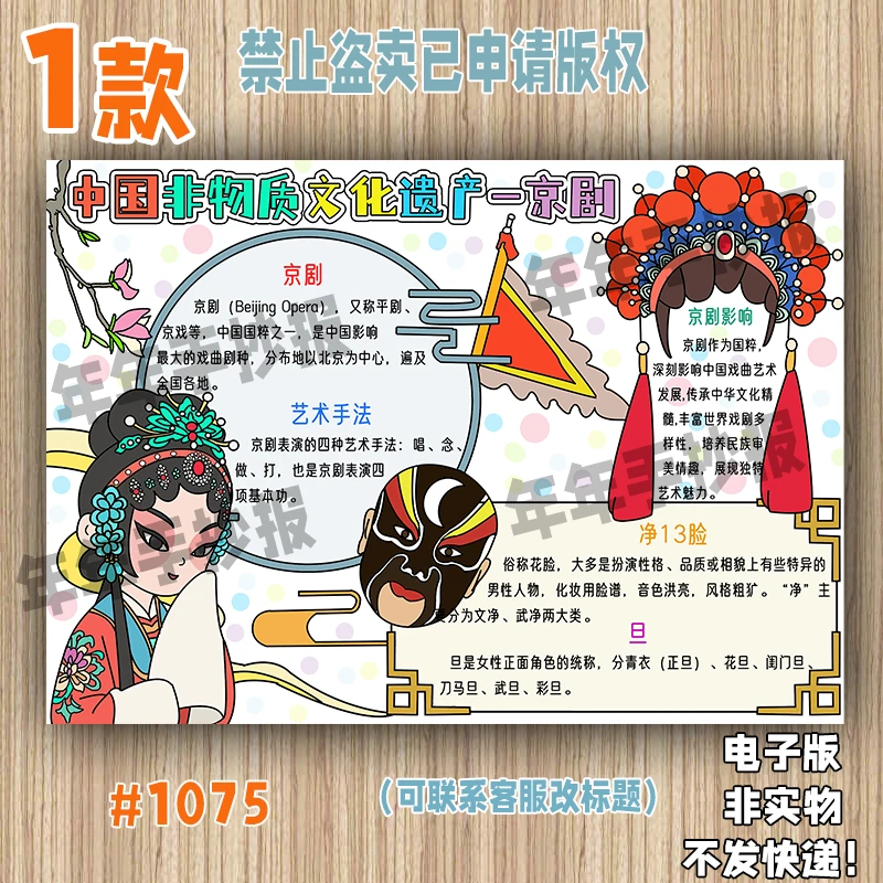 1075中国非物质文化遗产京剧手抄报中华传统文化国粹电子版小报4K