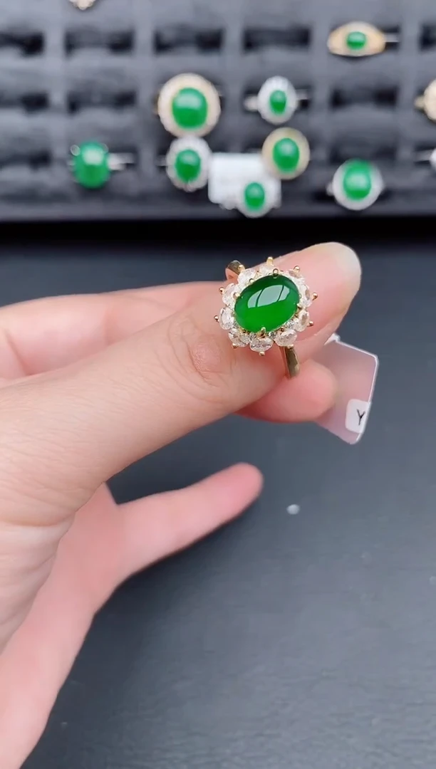 银S925镶嵌戒指翡翠天然a货翡翠255