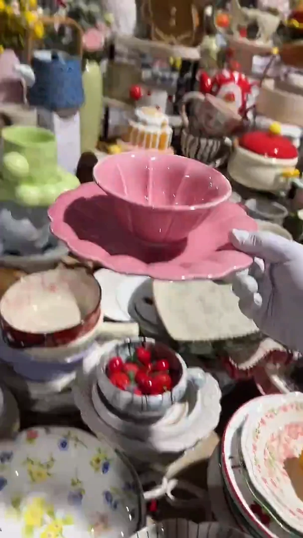 陶瓷粉色盘碗2件套微瑕 凑满20元包邮